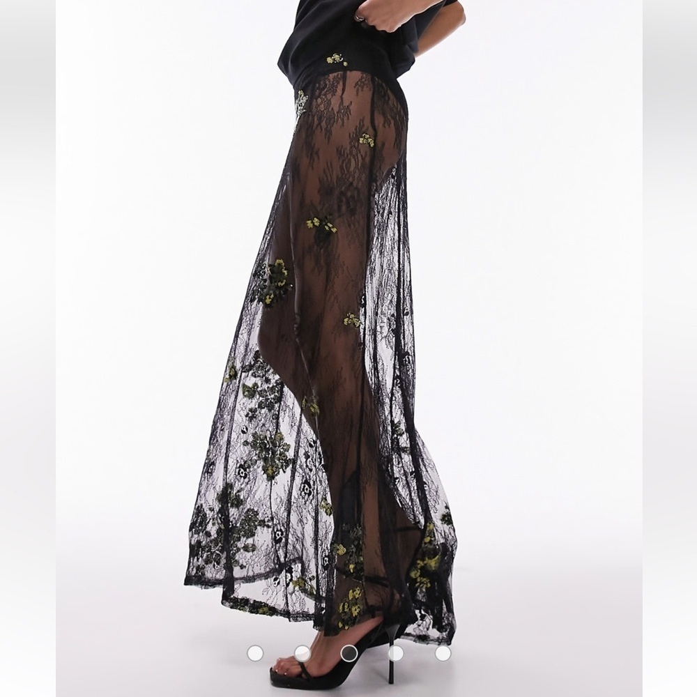 Topshop co ord embellished lace maxi skirt in black - Picture 2 of 5